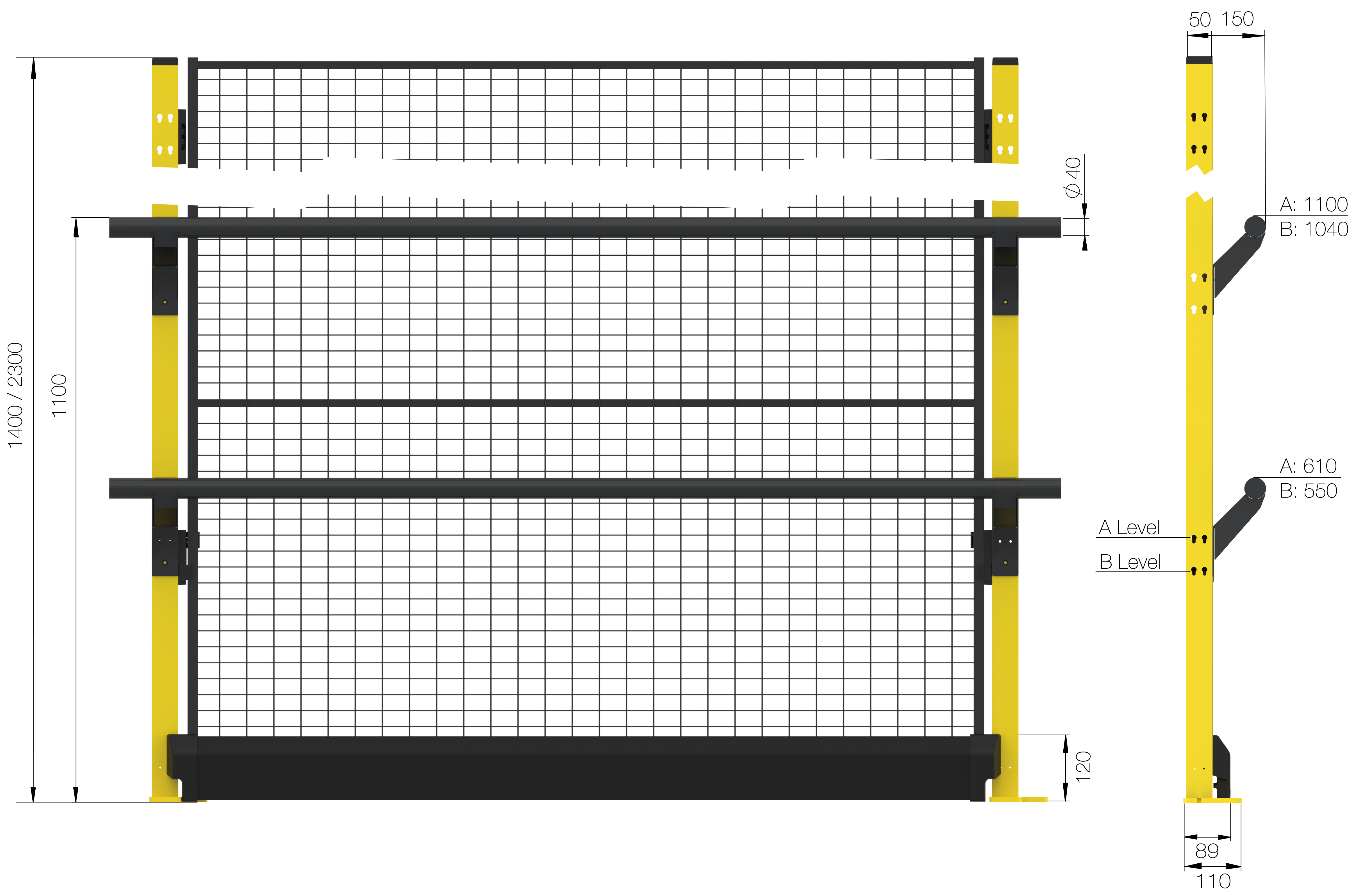 Höjd 2300 mm utan panel